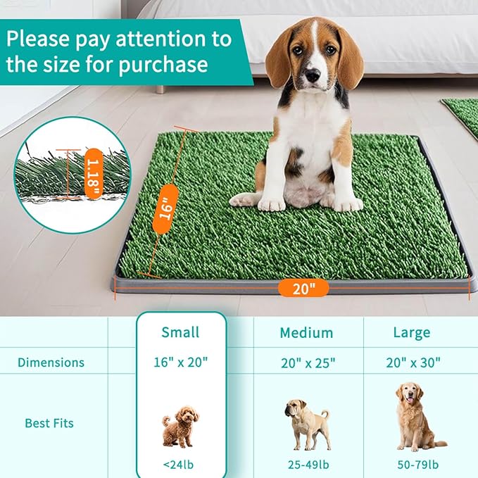 Artificial Grass Pad with Tray - 16"x20" Dog Potty for Puppy Training - with 2 PCS Reusable Replacement Fake Grass Pee Pads, Indoor/Outdoor Small Dog Litter Box for Apartment or Balcony/Patio