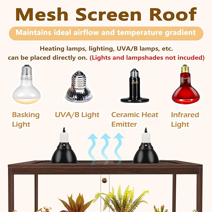 Bearded Dragon Tank,27 Gallon Reptile Tank with Meatl Mesh Roof and Front Sliding Door, Anti-Scratch Lizard Tank,Spacious Reptile Enclosure for Snakes,Lguanas, Chameleons(Walnut)