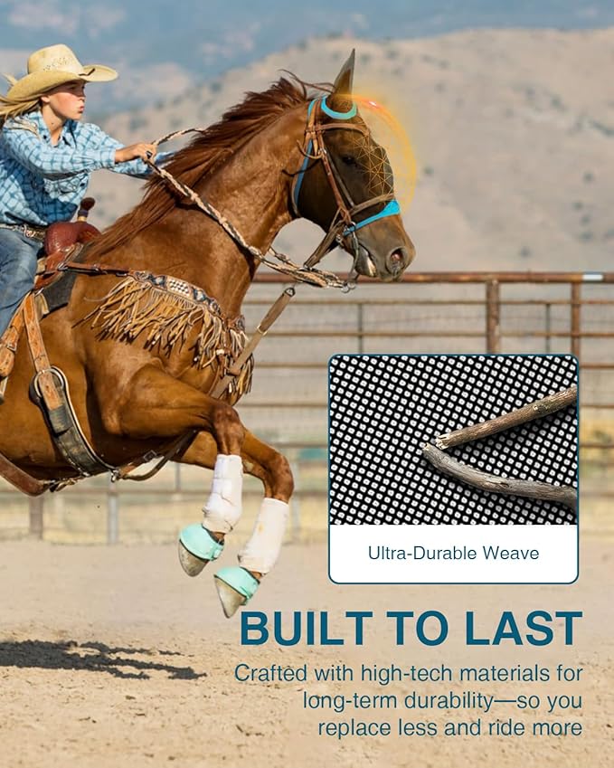 Hilltown Adjustable Fly Mask for Horse with Ears - UV-Block, Large Eye Space, Breathable, Built to Last, Comfort Fit - Horse Fly Mask for Daily Stable, Hot Weather Riding & Competition - Pony, Blue