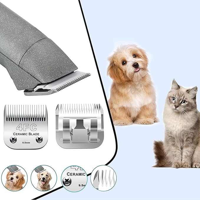 2PC 4FC Blade Detachable Pet Clipper Replacement Blades Compatible with Andis Pet Clipper/Oster A5/Wahl KM Series Dog Clipper,Ceramic Blade & Stainless Steel Blade