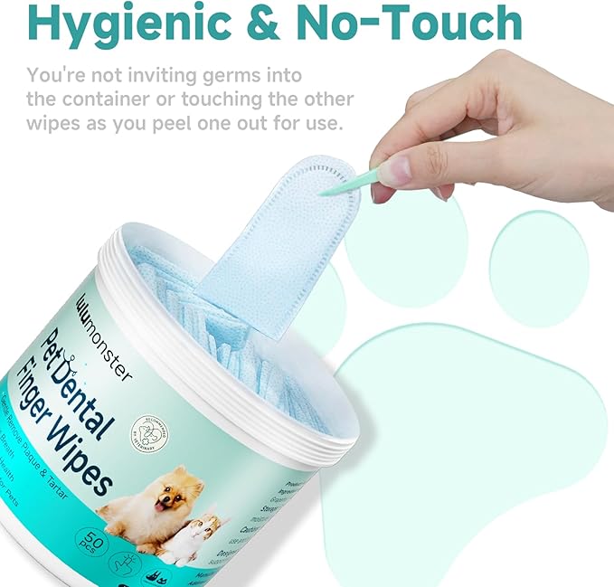 Pet Dental Finger Wipes for Dogs & Cats, Dog Teeth Cleaning Wipes Tooth Brushing Kit by Remove Plaque and Tartar & Freshens Breath Buildup No-Rinse Dog Finger Toothbrush