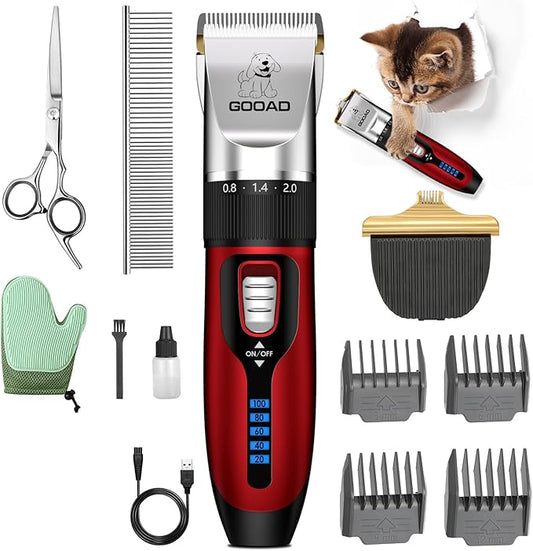 Cat Clippers for Matted Hair, Cat Grooming Kit, Cordless Cat Shaver for Long Hair, Low Noise Paw Trimmer, Cat Hair Trimmer for Grooming,Quiet Pet Hair Clippers Tools for Cats Dogs (Red)