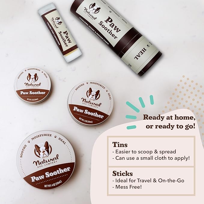 Natural Dog Company Paw Soother Balm & Wax for Dogs 4 oz Tin – Organic Moisturizing Relief for Dry, Cracked Paws, Lick - Safe–Repairs & Heals–Protects Against Extreme Weather – Coconut Oil & Vitamin E