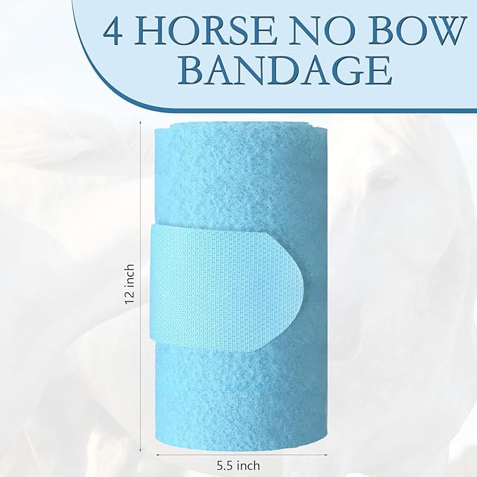 Set of 4 Horse No Bow Bandage 3D Contoured Standing Wrap Bandages Stable Nylon Horse Leg Wraps for Helping Prevent Horse from Tendon Damage and Keep Horses Clean and Safe(Light Blue)