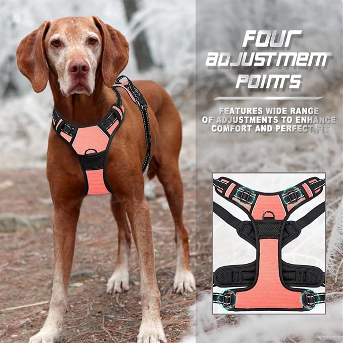 BARKBAY No Pull Dog Harness Front Clip Heavy Duty Reflective Easy Control Handle for Large Dog Walking(Light Pink,S)
