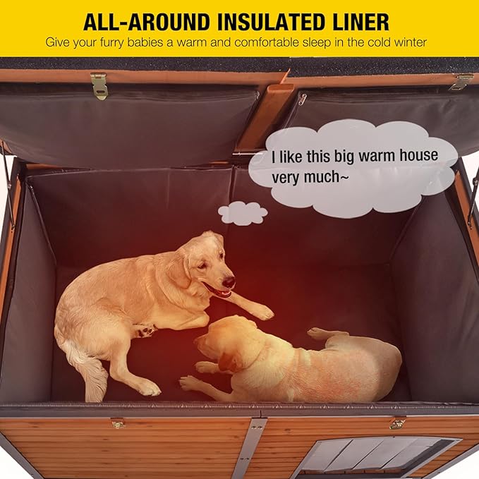 Aivituvin 59" Large Dog House 100% Insulated Dog Kennel with Liner for Winter,Waterpoof for Outdoor & Indoor Use.