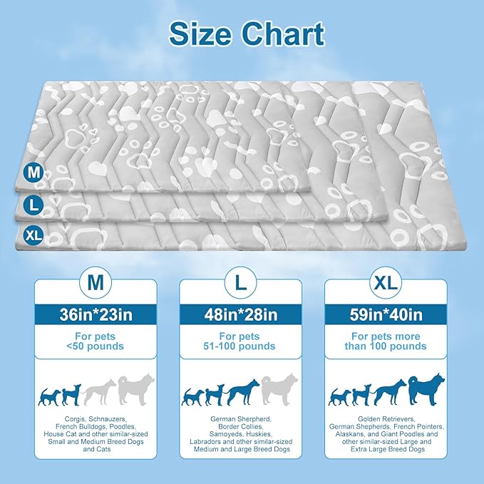 BEAUTYZOO Upgrade Dog Cooling Mat Extra Large, Reversible Self-Cooling Mat for Dogs, Thicken Pet Ice Cool Pad Blanket for Summer Kennel Sofa Bed Floor Car Seat, Machine Washable&Foldable, 48"x28"