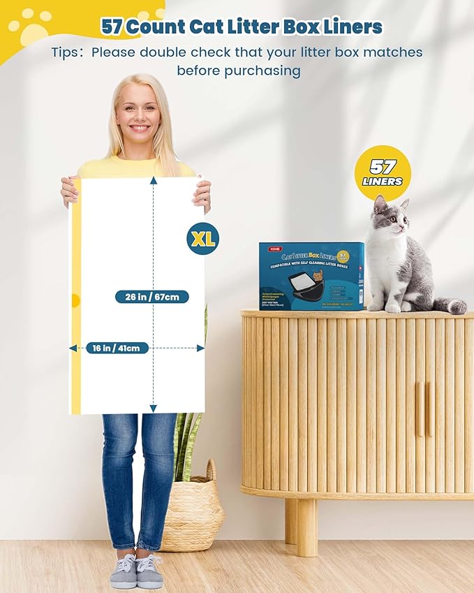 KONE Cat Litter Bags for Robot 3/4, 2 mil Thickened Drawstring Waste Drawer Liners Compatible with Most Self-cleaning Automatic Boxes - 57 Count Pet Kitten Poop Disposable Replacement Bag, 5-9 Gal