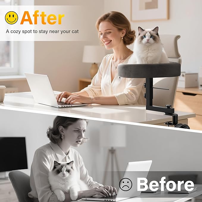 2-in-1 Cat Bed Desk Mount & Headphone Hanger – Adjustable Cats Hammock Bed for Desk, Cat Beds & Furniture for Home Office or Gaming Setup