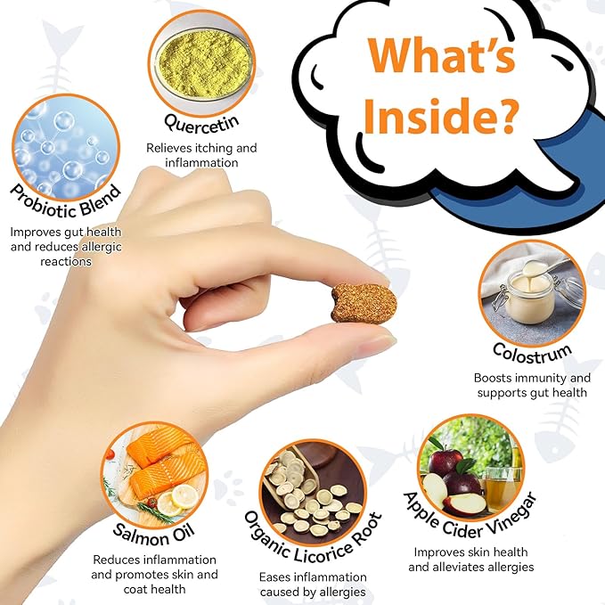 Cat Allergy Relief Chews 200 pcs - Cat Itchy Skin & Paw Licking Relief - Omega 3 & Probiotic for Cats - Anti-Itch Relief for Skin & Coat Health, Immune Support, Seasonal Allergies - Chicken Flavor