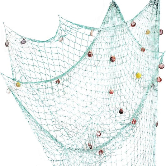 Rosoz Nature Fish Net Wall Decoration with Shells, Ocean Themed Wall Hangings Fishing Net Party Decor for Pirate Party,Wedding,Photographing Decoration (Aqua)