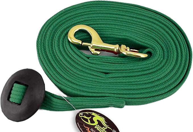 Southwestern Equine Lunge Line for Horses Cotton Horse Lunge Line with Bolt Snap & Rubber Stop (Hunter Green, 24')