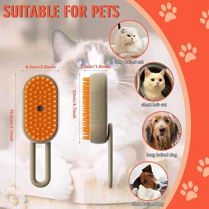 4 in 1 Cat Steam Brush Rechargeable pet spray comb Steam Brush for Cats and Dogs, Massage, Cleaning, Shedding & Combing Multifunctional Hair Removal Anti Static Grooming Tool for home (Beige)