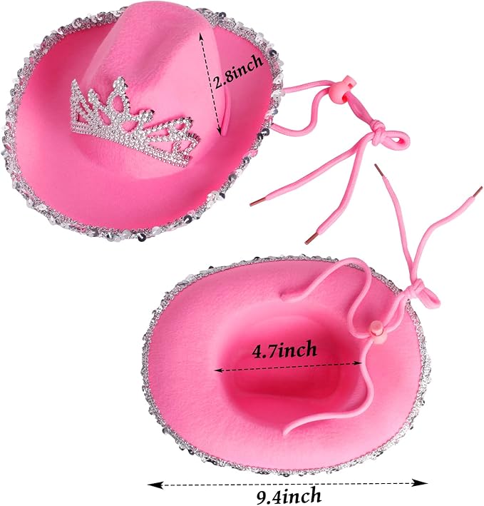 Yewong Pet Pink Cowboy Hat Costume Accessory Set Dog Cat Size Pink Cowgirl Princess Hat with Crown Tiara Bandana/Scarf Sunglasses for Cat Puppy Western Costume Daily Wearing Photo Props