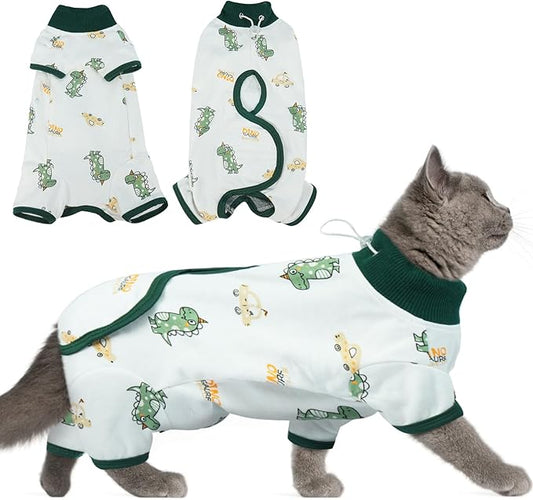DENTRUN Cat Surgery Recovery Suit Female Male Soft Onesie, Kitten Surgical Collar Cone Alternative Shirt, Abdominal Wounds Anti-Licking Pajama for Small Pets Spay, Cat Body Suit Post Surgery