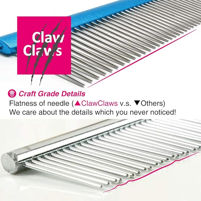 Greyhound Comb with Oval Handle for Dogs and Cats, Removing and Shedding Matted, Tangled Hair, Metal Comb with Stainless Steel Pins, Detangling Grooming Tool, Pet Comb (20% Fine Spacing)…