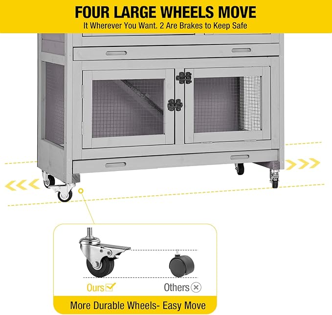 Aivituvin 2-Tier Rabbit Hutch with Tarp Door and Wheels Bunny Cage Indoor Outdoor Guinea Pig Cage Expandable with Pet Playpen 36" L, Grey