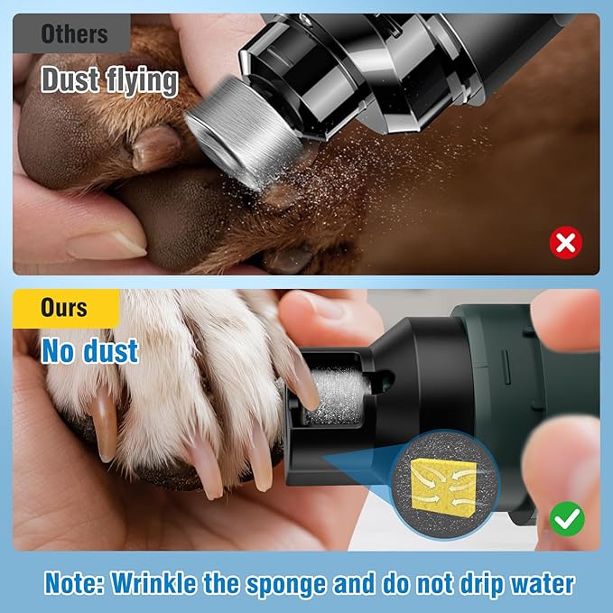 Dog Nail Grinder, 7-Speed Quiet Electric Dog Nail Trimmers, Dog Nail Clippers with Sponge Dust Collection & File for Small Medium Large Dogs, Rechargeable Pet Paw Grooming Supplies Ki(Green)