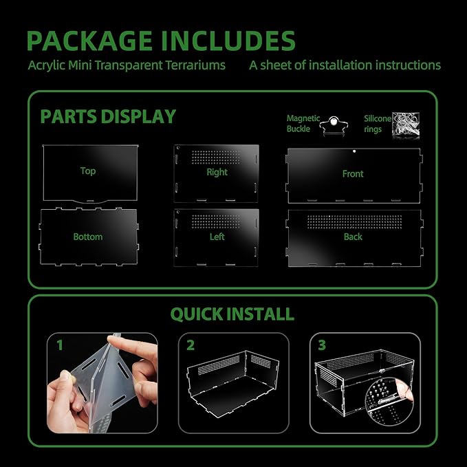 Micro Habitat Terrarium Enclosure, Jumping Spider Enclosure with Locking Latch for Small Tree Dwelling Reptiles,Tarantula, Amphibians, Spiders,Invertebrates (6x8x14 inxh)