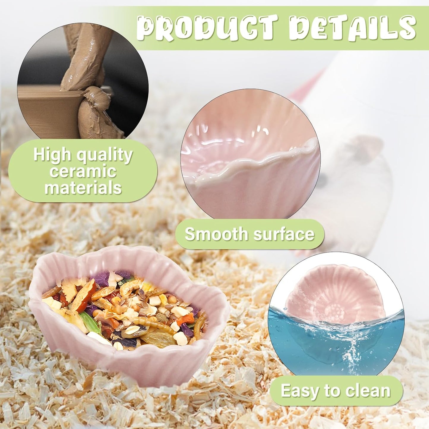 Small Ceramic Pet Hamster Bowl, Easy to Clean Anti Fliters Food and Water Bowl, Small Animal Bowls for Dwarf Hamster, Parrots (Pink, s) pping Hams