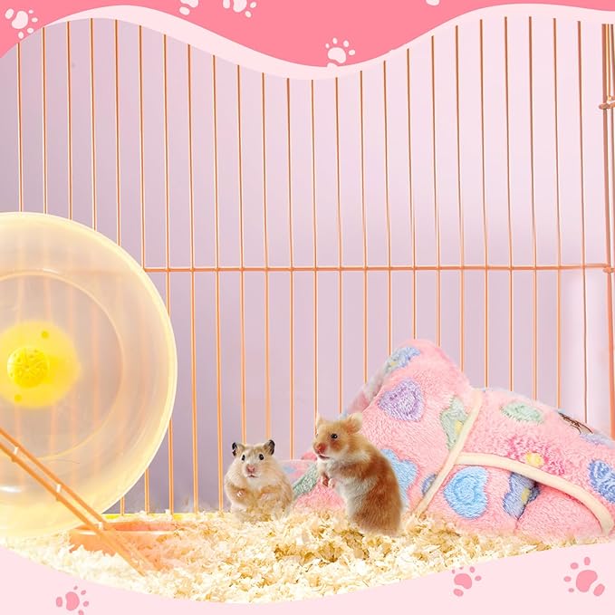 Wenqik 2 Pcs Guinea Pig Bed Cuddle Warm Hideout Small Animal Sack Cozy House Bedding Sleeping Cushion Portable Pet Carrier Cage Nest for Rabbit Hamster Rat (Green, Pink,Flowers)