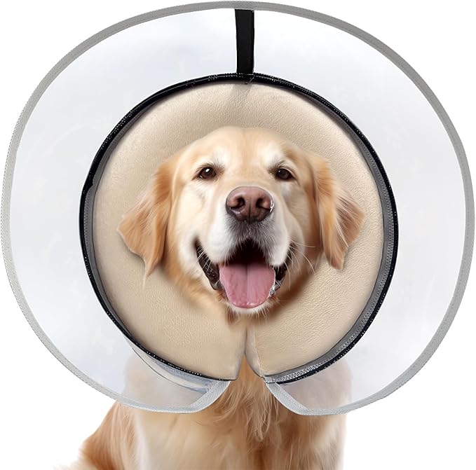 Dog Cone Collar with Enhanced Anti-Licking, Inflatable Dog Cone After Surgery, Adjustable Size with Soft Padding for Small Medium Large Dogs - Pale Yellow/L