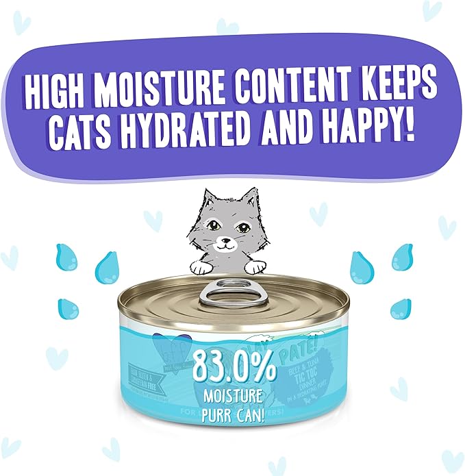 Weruva B.F.F. Play - Best Feline Friend Paté Lovers, Aw Yeah!, Beef & Tuna Tic TOC with Beef & Tuna, 5.5oz Can (Pack of 8)
