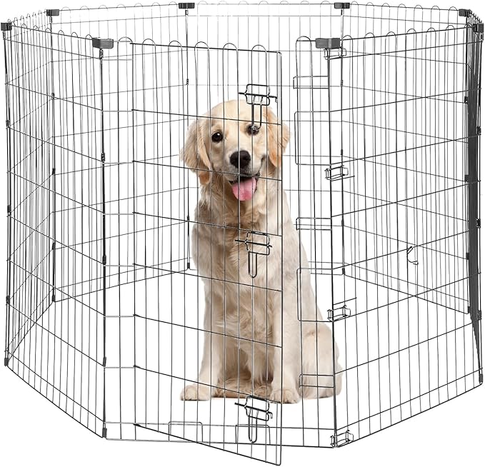 Foldable Dog Playpen 42" Height 8 Panels Metal Exercise Pen with Door - Indoor/Outdoor Dog Play Pen for Medium-Large Dogs, Portable Pet Fence for Yard Garden Camping, Black