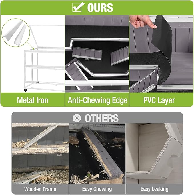 GUTINNEEN Guinea Pig Cages - Metal Iron Frame, Hamster Cage with Chew-Proof Aluminum Edges, Movable Small Animal Hideout with Leak-Proof Tray, White