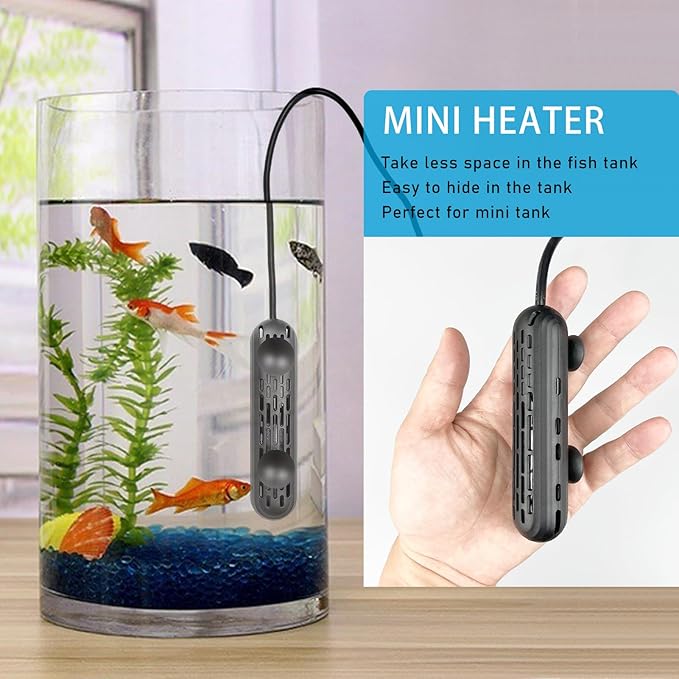 YukiHalu Small Aquarium Heater 25/50/100/150W with Protective Cover, Mini Fish Tank Heater, External Controller, Temperature Adjustable, Digital Display, Used for 5/10/20/30 Gallons (25W-5Gallon)