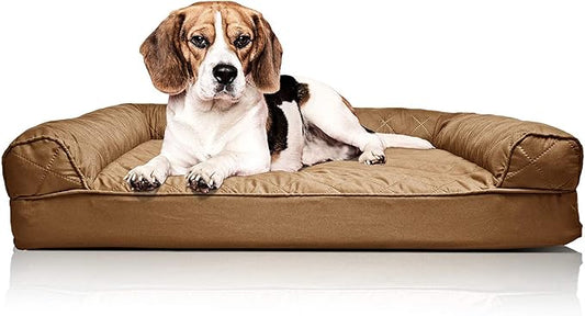 Furhaven Orthopedic Dog Bed for Medium/Small Dogs w/ Removable Bolsters & Washable Cover, For Dogs Up to 35 lbs - Quilted Sofa - Toasted Brown, Medium