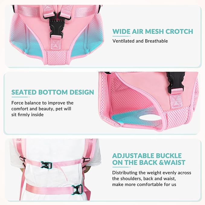 Lukovee Dog Backpack Carrier, Legs Out Easy-fit Dog Front Carrier for Small Medium Dogs, Adjustable Hands Free Dog Chest Carrier for Hiking Cycling (Pink,Medium)