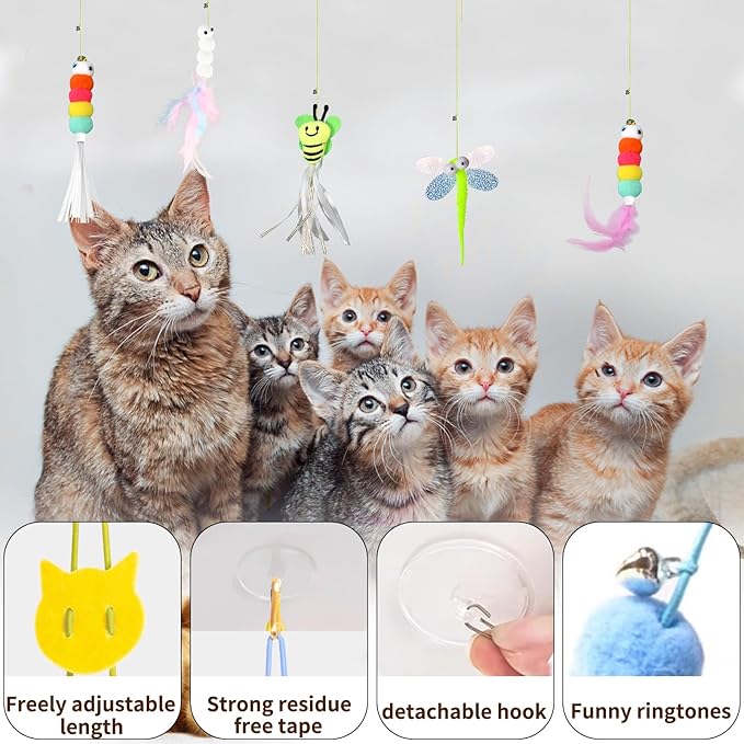 Kitten Toys 6 Pcs Interactive Feather Cat Toys, Cat Teaser Retractable Indoor Cat Toys Self Play Hanging Cat Toy,Cat Toy Indoor Kitten Play Chase Fun Exercise, Mental Physical Stimulation
