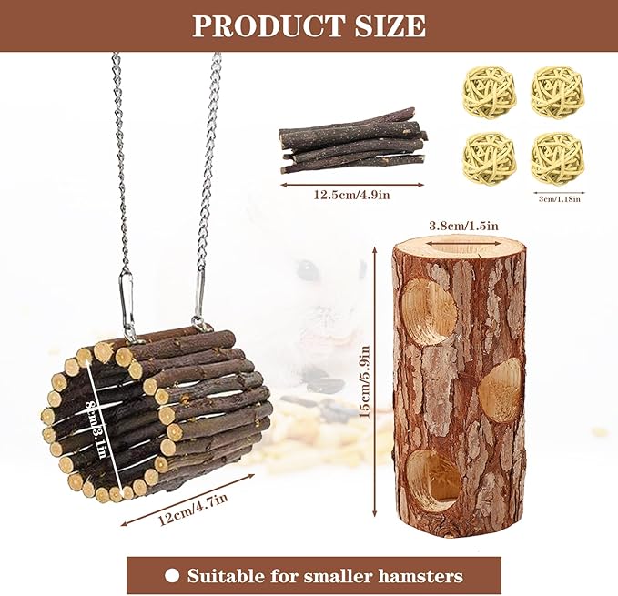 Natural Wooden Hamster Tunnels & Hideouts – Chew-Safe Birch Trunk Tubes for Dwarf Hamsters, Gerbils, Mice – Cage Accessories, Exercise Toy, Forest-Themed Small Pet Habitat