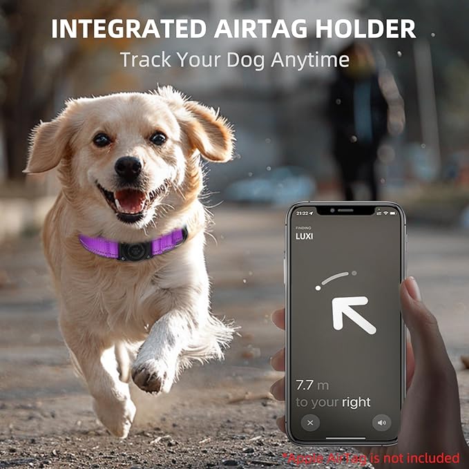 Airtag Dog Collar - 100% Waterproof Air tag Dog Collar Holder for Apple AirTag, Reflective, Soft Padded, Everlasting, GPS Dog Collar for Small Medium Large Dogs (Purple, S)