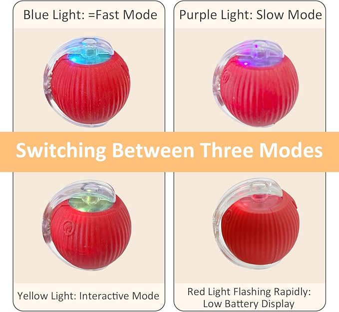 Interactive Cat Toys for Indoor Cats, 360° Smart Automatic Kitten Toys Self Rolling Pet Ball, Moving Dog Cat Ball with Mesh Tail for Bored, USB Rechargeable (Red)