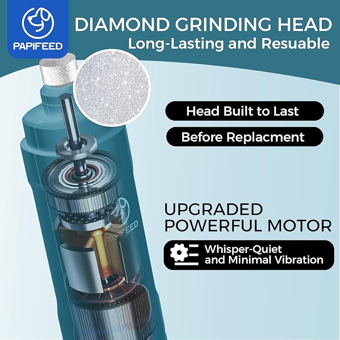 PIPAFFEED Dog Nail Grinder Upgraded with with Dog Nail Trimmers,2 LED Lights, 3-Speed Rechargeable & Quiet - Upgraded Electric Pet Nail Trimmer, Painless Paws Grooming Tool-Bule