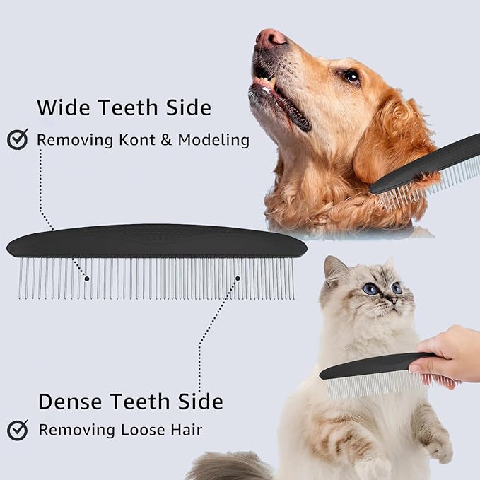 YINGFAN Pet Grooming Combo, Double-Sided Dematting Deshedding Undercoat Rake for Dogs and Cats, Extra Wide Dog Brush for Shedding (Black)