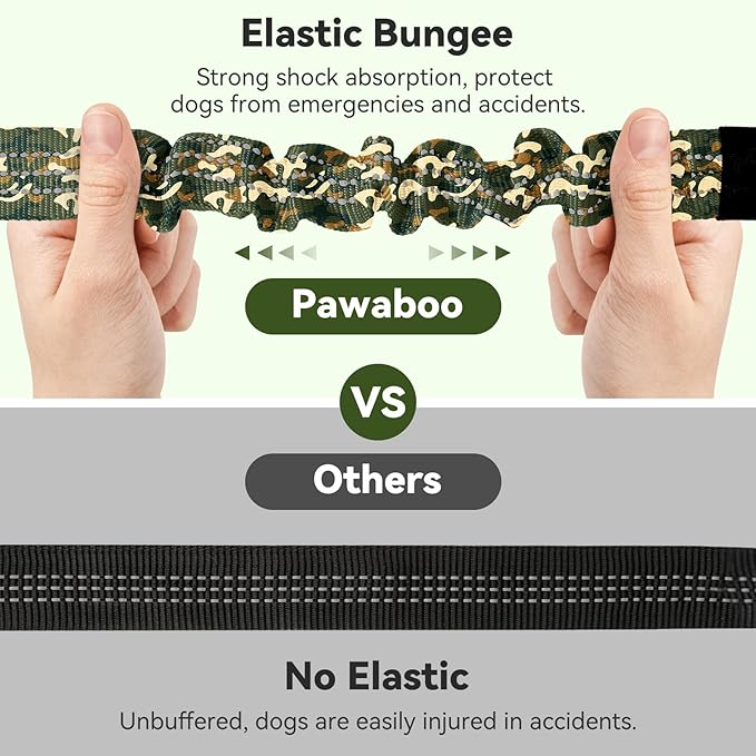 Pawaboo 2Pack Dog Seatbelt for Car, Dog Car Seat Belt Bungee, Dogs Tether with Buckle & Hook Latch, Adjustable Reflective Dogs Cars Harness Leash with 360° Lockable Buckle, Army Green Camouflage