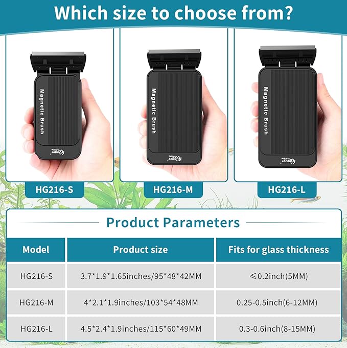 Hygger Aquarium Magnet Glass Cleaner, Magnetic Fish Tank Cleaner With 2 Blades for Glass and Acrylic Aquariums, Aquarium Algae Scraper with Super Strong Magnet for fish tanks 0.25-0.5 inches thick (M)