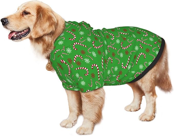 Green Candy Cane Hoodie,Christmas Cosplay Dog Clothes with Pocket and Hat Winter Clothes Sweaters X-Small