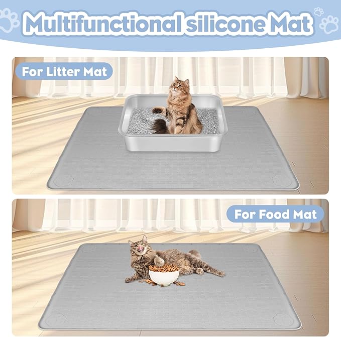 Cat Litter Mat, Extra Large 40" x 28" Silicone Mat Litter Trapping Mat for Scatter Control, Soft on Kitty Paws, Easy to Clean (Gray)