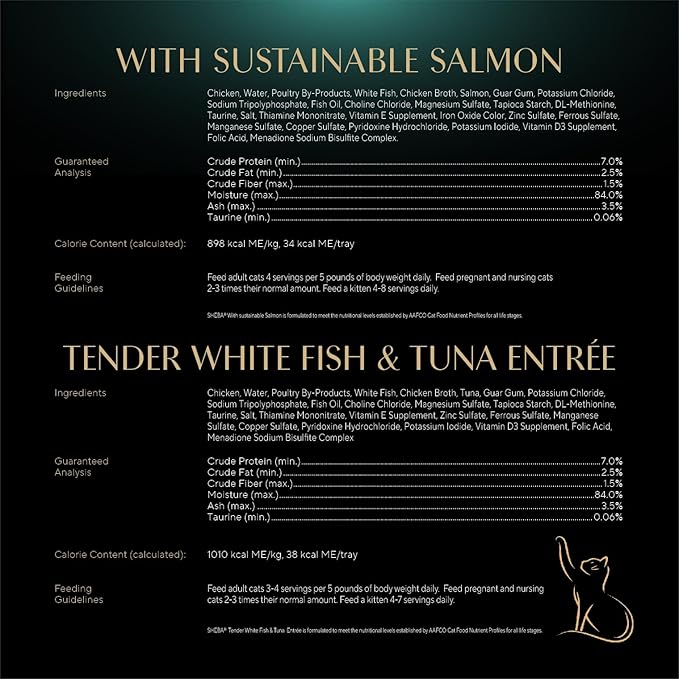 Sheba Perfect Portions Wet Cat Food Pate Savory Chicken, Roasted Turkey, with Sustainable Salmon, and Tender Whitefish & Tuna Variety Pack, 2.6 oz. Twin-Pack Trays (48 Count, 96 Servings)