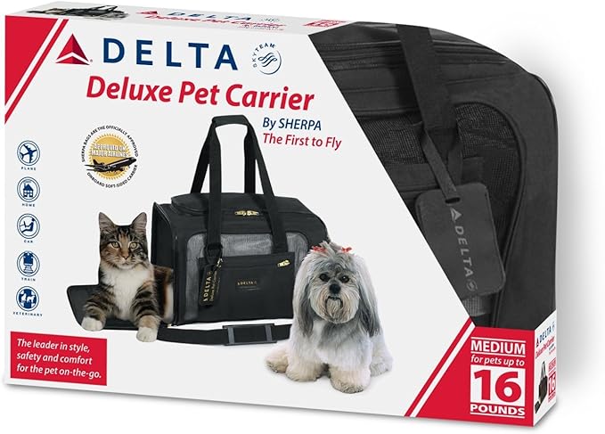 Sherpa Delta Airlines Travel Pet Carrier, Airline Approved & Guaranteed On Board - Black, Medium