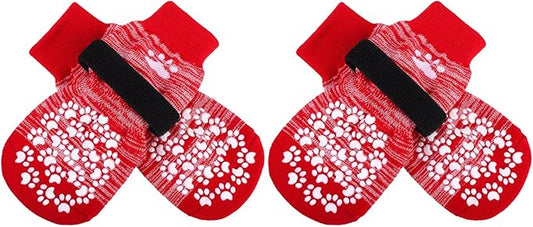 EXPAWLORER Anti Slip Dog Socks, Red, Medium, 4 Count, Fabric, Elastic Band, Dog, Paw Protection, Indoor & Outdoor
