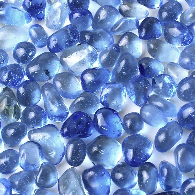 1 Lb (460 g) Light-Blue Sea Glass Stones Irregular Rainbow Glass Pebble Decorative Rock Quartz Tumbled Gemstone Chips for Aquarium Decoration/Vase Filler/Jewelry Making/Handwork Craft/Gems Display