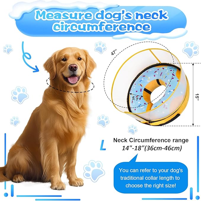 Inflatable Dog Cone Collar with Detachable Enhanced Anti-Licking Shield, Soft Neck Donut Collar for Dogs After Surgery, Adjustable Dog Cone Alternative for Large Medium Small Dogs & Cats