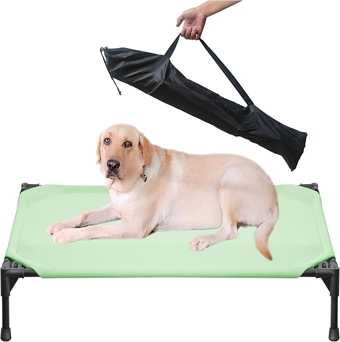 Soft Mesh Elevated Pet Bed for Large Medium Dogs Outdoor Resting Cot with Water-Resistant, Air-Permeable, Cooling and Anti-Skid Portable Dog Bed, Up to 120 lbs, 43.2" L x 31" W x 7.5" H, Green