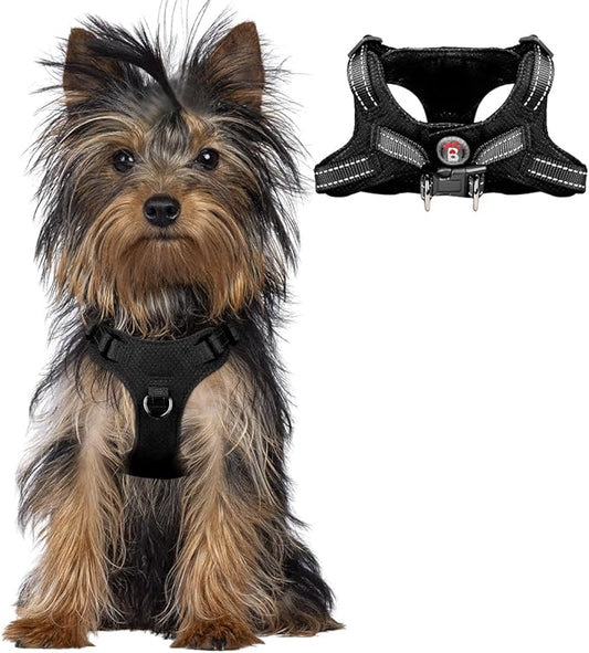 Dog Harness Step in Dog Vest Harness, Reflective Adjustable Puppy No Pull Harness Breathable Soft for Small and Medium Dogs Cats, Black, XXS