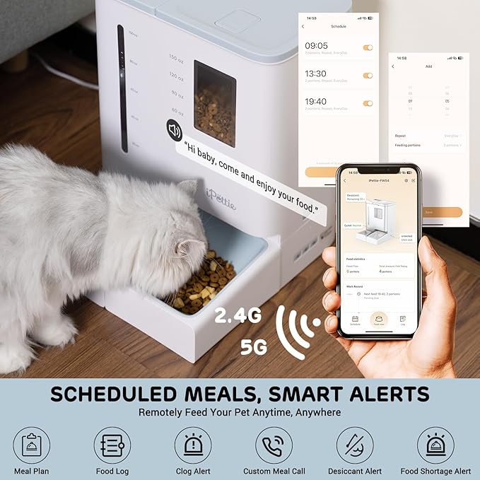 FW54 5G/2.4GHz WiFi Automatic Feeder and Waterer 2-in-1 Set for Pets, 300 oz Large Capacity for 2 Weeks, Perfect for Working Parents